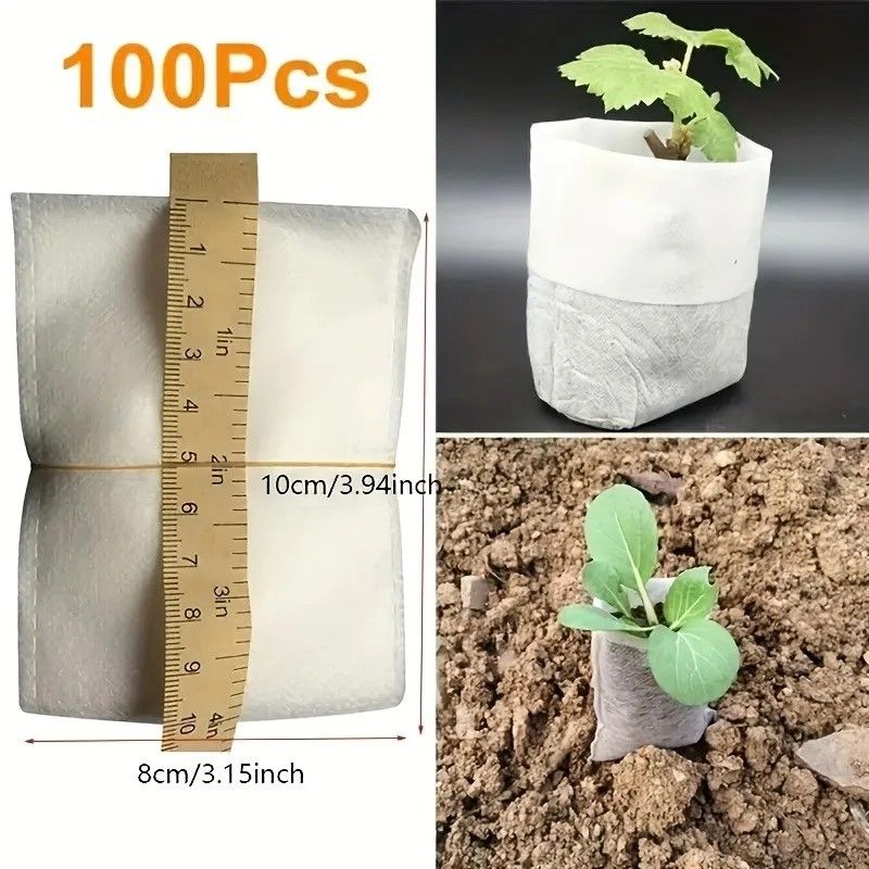 EcoGrow 8x10 Cm Biodegradable Nursery Bags  100 Pack Seed Starter Fabric Pots 6