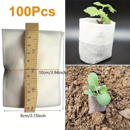 EcoGrow 8x10 Cm Biodegradable Nursery Bags  100 Pack Seed Starter Fabric Pots 6