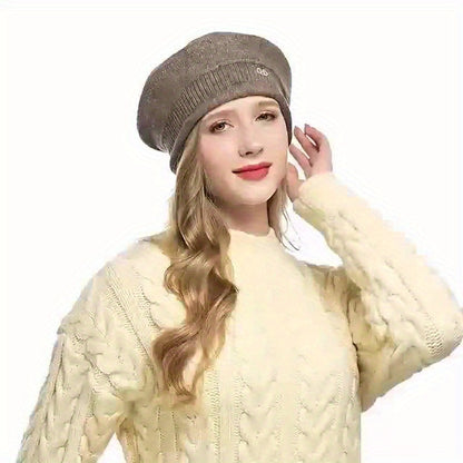 Women's Winter Knitted Hat - Soft, Elastic, Foldable, Portable Design, Black Gold Print