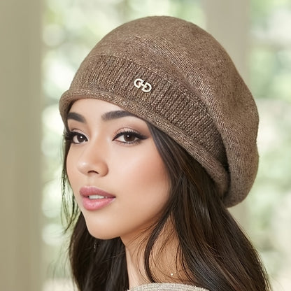 Women's Winter Knitted Hat - Soft, Elastic, Foldable, Portable Design, Black Gold Print