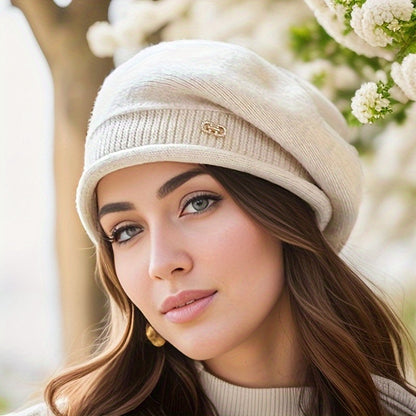 Women's Winter Knitted Hat - Soft, Elastic, Foldable, Portable Design, Black Gold Print