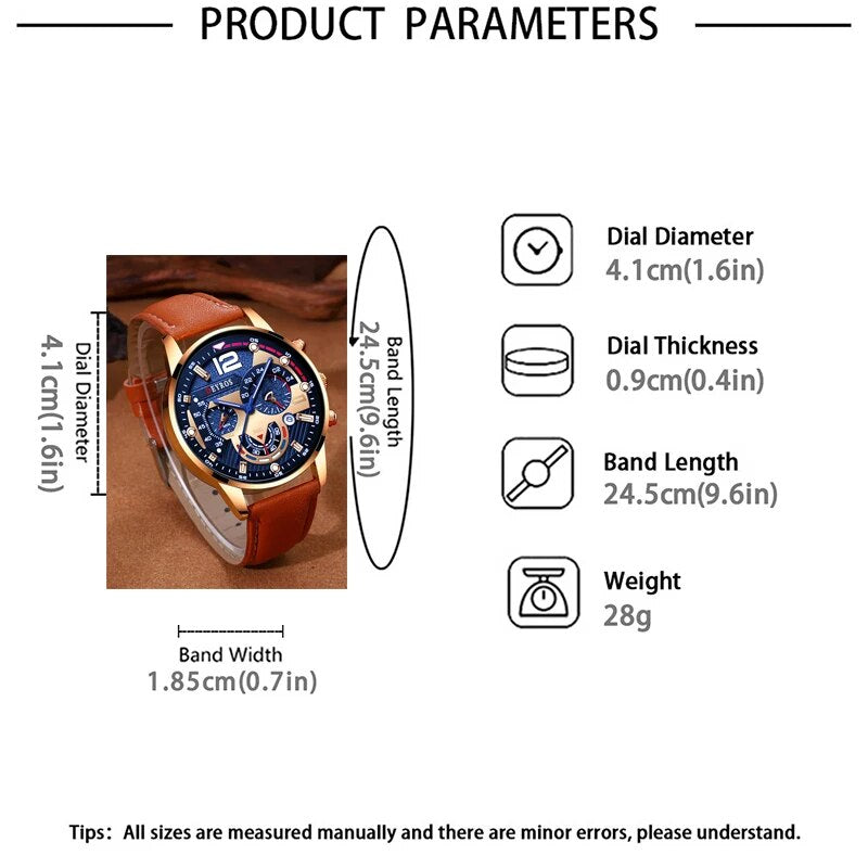 Fashion Men Calendar Watches, Luxury Brown Leather Quartz Watch, Business Casual Male Bracelet Wrist Watch