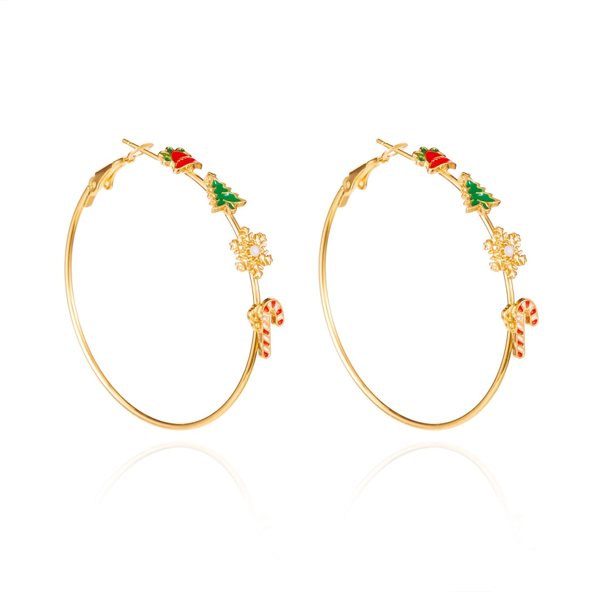 Holiday Dangle Earrings, Exaggerated Christmas Bell Tree Snowflake Hoop Earrings, Round Circle Earrings for Women