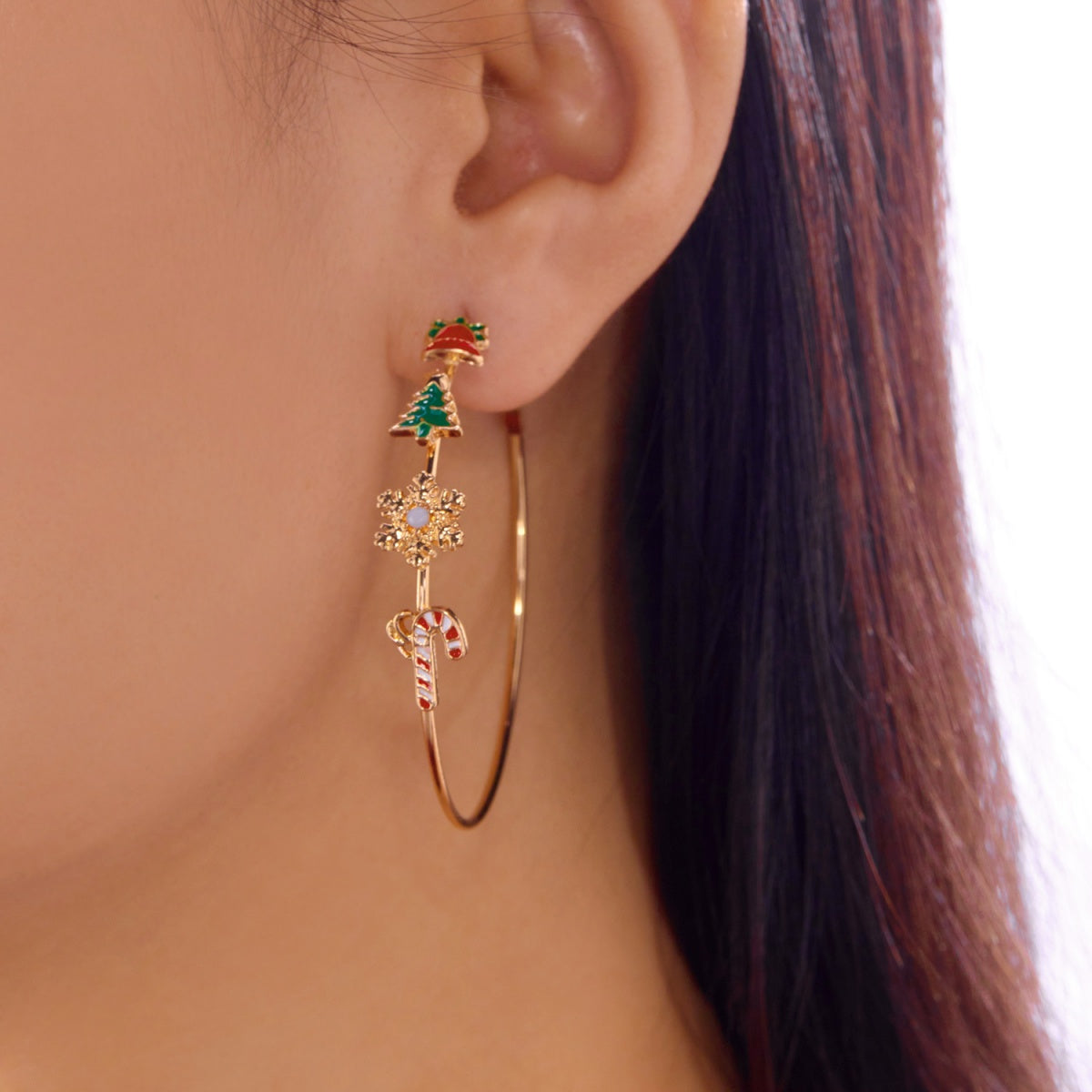 Holiday Dangle Earrings, Exaggerated Christmas Bell Tree Snowflake Hoop Earrings, Round Circle Earrings for Women