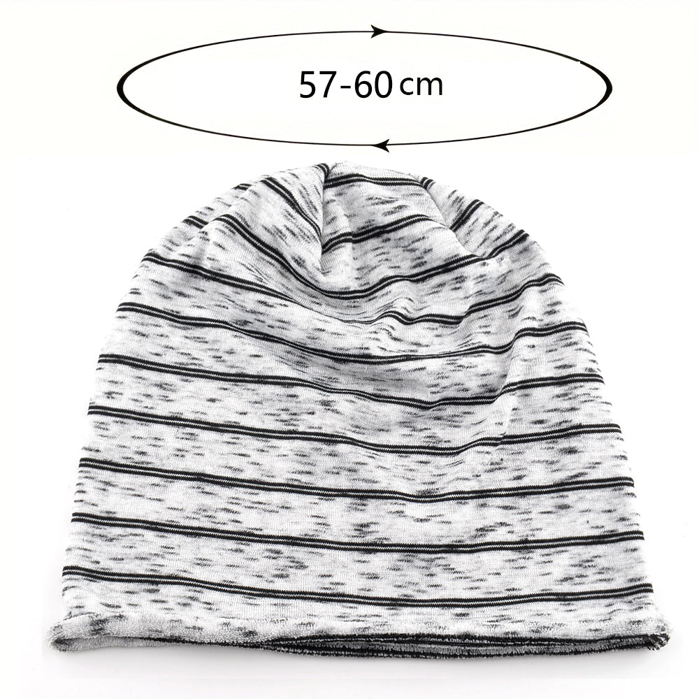 Highly Elastic Striped Slouch Beanie Hat Single Layer Knitted For Men Women Large Head Size Chemo B
