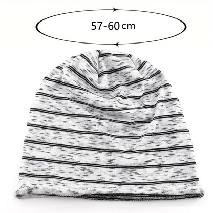 Highly Elastic Striped Slouch Beanie Hat Single Layer Knitted For Men Women Large Head Size Chemo B