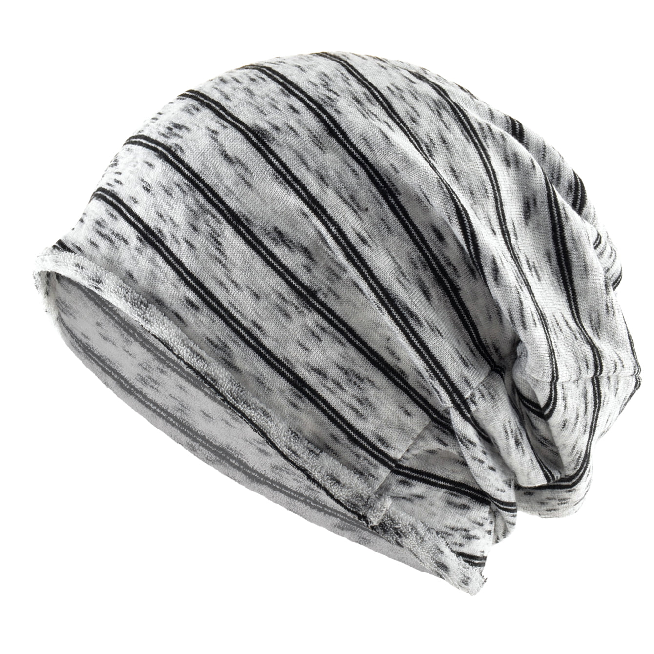 Highly Elastic Striped Slouch Beanie Hat, Single Layer Knitted for Men Women, Large Head Size Chemo Bonnet