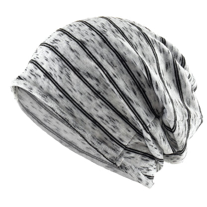 Highly Elastic Striped Slouch Beanie Hat, Single Layer Knitted for Men Women, Large Head Size Chemo Bonnet