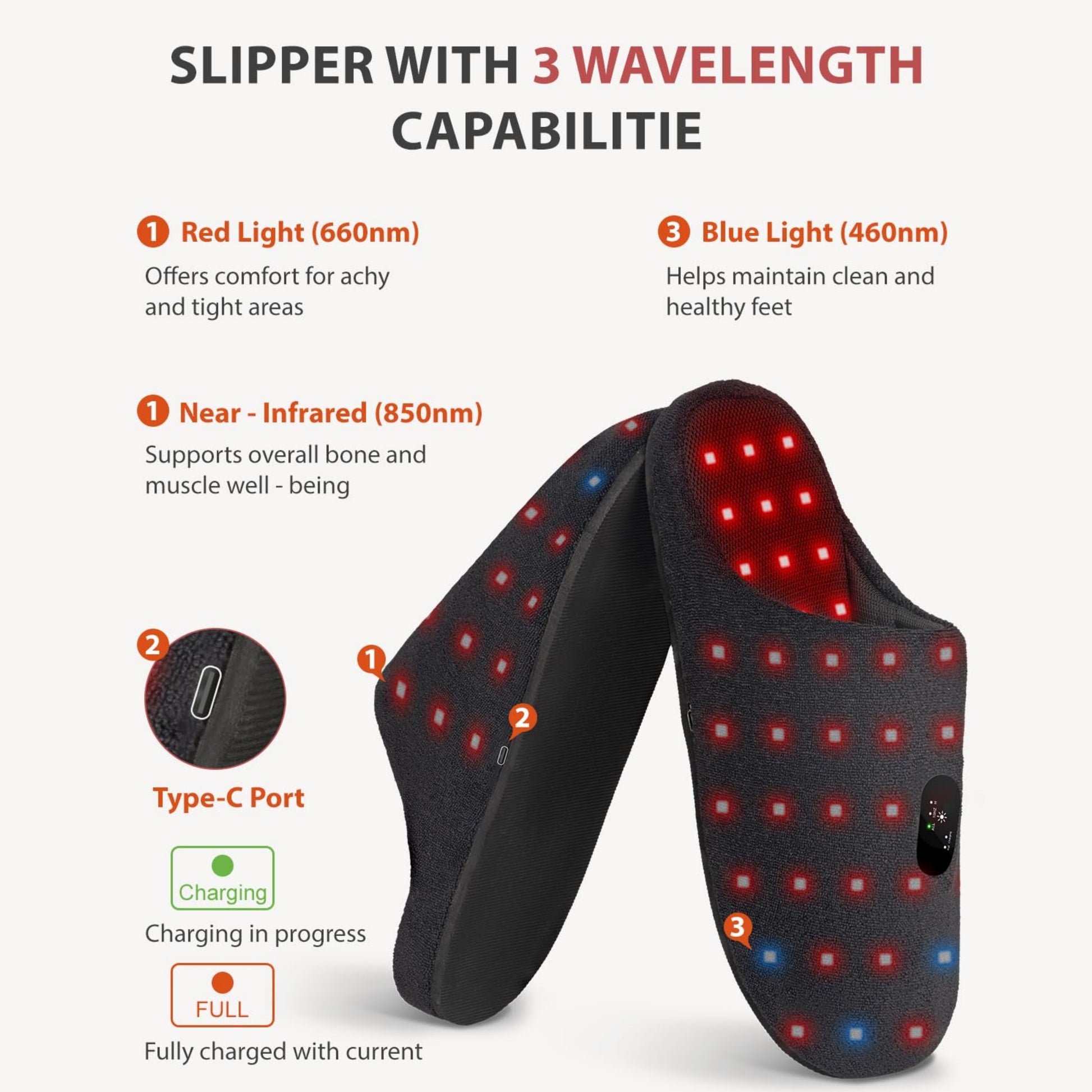 LED Red Light Therapy Slippers Infrared Foot Massager Rechargeable Foot Therapy Device Pulse Foot T