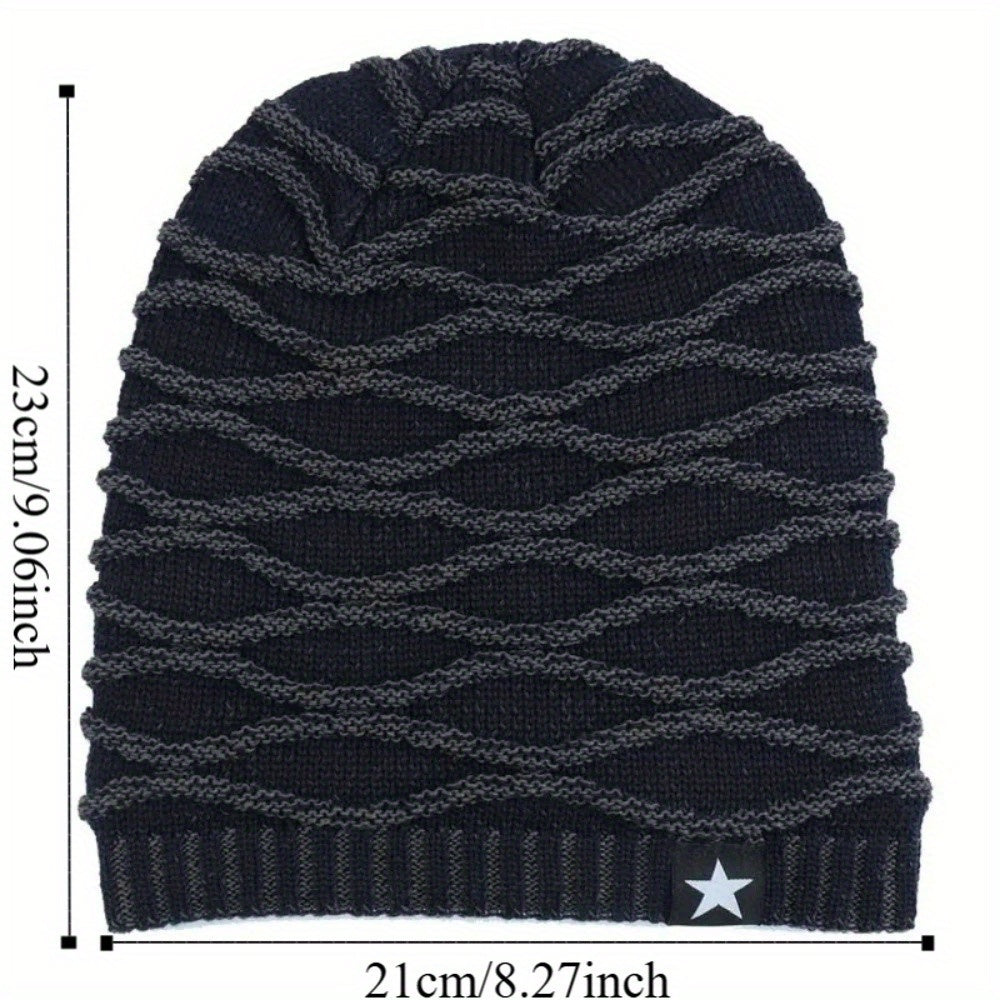 Fur Lined Winter Hat Men And Women Knitted Beanie Cap Casual Fivepointed Star Decor Winter Knitted  2