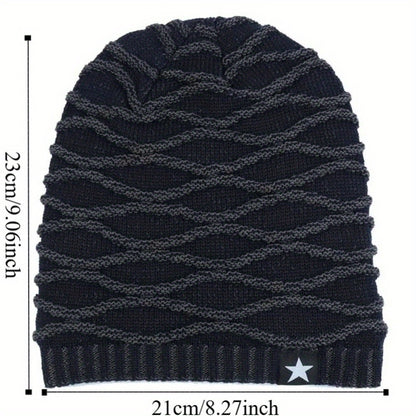 Fur Lined Winter Hat Men And Women Knitted Beanie Cap Casual Fivepointed Star Decor Winter Knitted  2