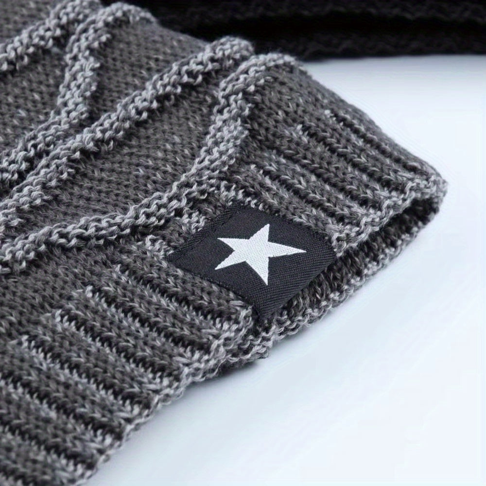 Fur Lined Winter Hat Men And Women Knitted Beanie Cap Casual Fivepointed Star Decor Winter Knitted  3