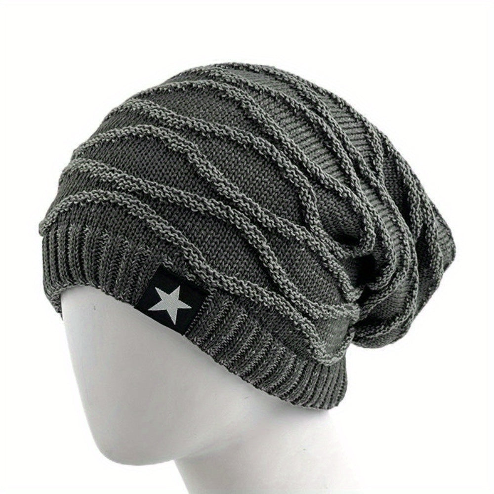 Fur Lined Winter Hat Men And Women Knitted Beanie Cap Casual Fivepointed Star Decor Winter Knitted  4