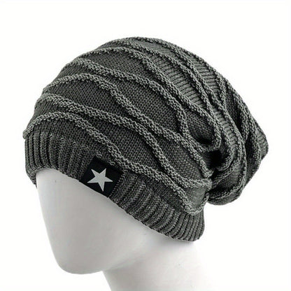 Fur Lined Winter Hat Men And Women Knitted Beanie Cap Casual Fivepointed Star Decor Winter Knitted  4