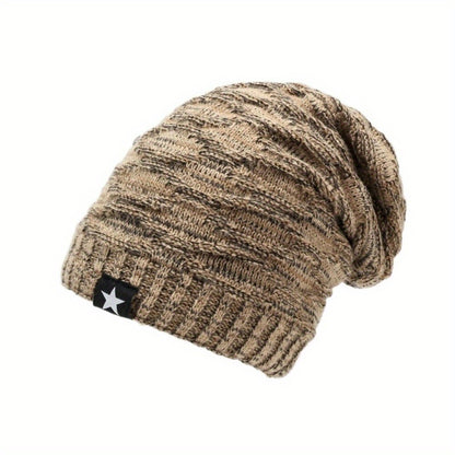 Fur Lined Winter Hat Men And Women Knitted Beanie Cap Casual Fivepointed Star Decor Winter Knitted  6