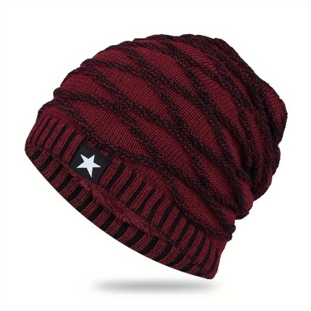 Fur Lined Winter Hat Men And Women Knitted Beanie Cap Casual Fivepointed Star Decor Winter Knitted  7