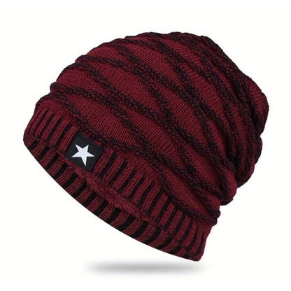 Fur Lined Winter Hat Men And Women Knitted Beanie Cap Casual Fivepointed Star Decor Winter Knitted  7