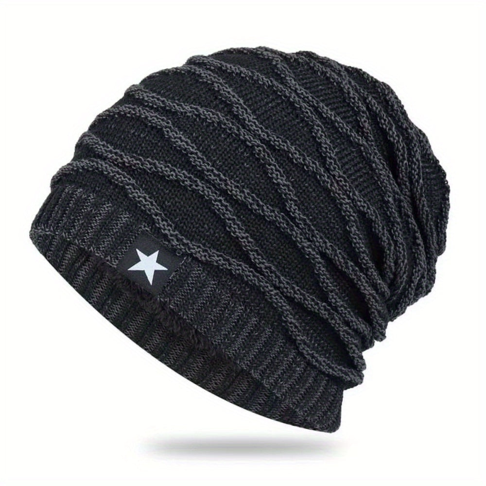 Fur Lined Winter Hat Men And Women Knitted Beanie Cap Casual Fivepointed Star Decor Winter Knitted  8