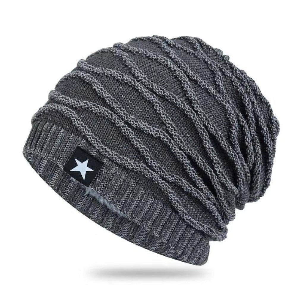 Fur Lined Winter Hat Men And Women Knitted Beanie Cap Casual Fivepointed Star Decor Winter Knitted  9