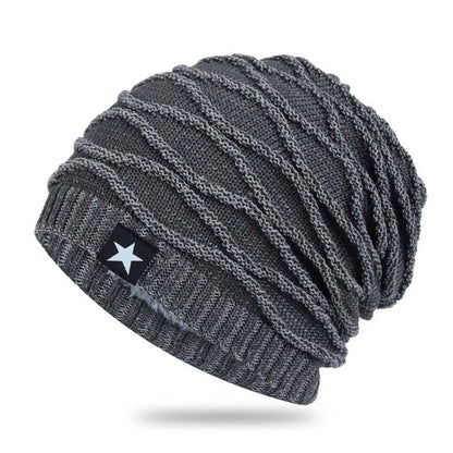 Fur Lined Winter Hat Men And Women Knitted Beanie Cap Casual Fivepointed Star Decor Winter Knitted  9