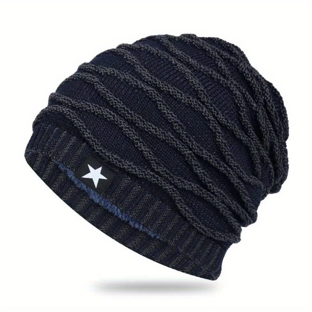 Fur Lined Winter Hat Men And Women Knitted Beanie Cap Casual Fivepointed Star Decor Winter Knitted  10