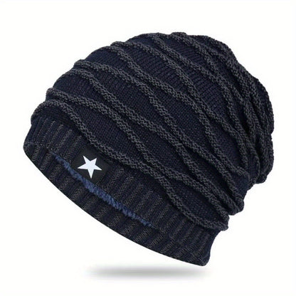 Fur Lined Winter Hat Men And Women Knitted Beanie Cap Casual Fivepointed Star Decor Winter Knitted  10