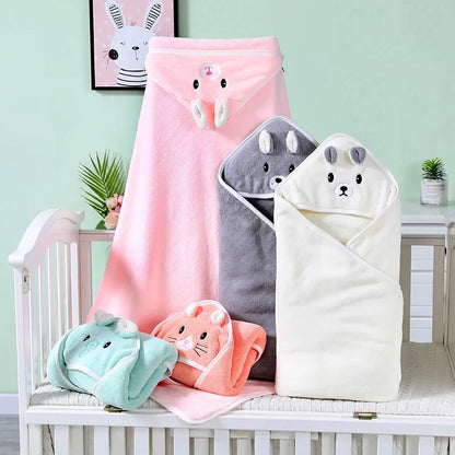 Toddler Bathrobe Warm Sleeping Swaddle Wrap Baby Hooded Towel 2