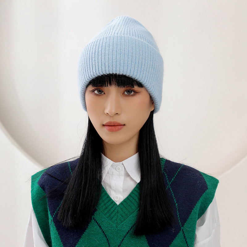 Real Rabbit Fur Winter Hat Fashion Women Beanie Warm Solid CoverWomen Solid Adult Cover Head Cap 2