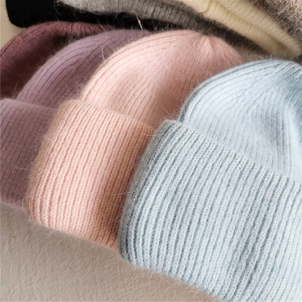 Real Rabbit Fur Winter Hat Fashion Women Beanie Warm Solid CoverWomen Solid Adult Cover Head Cap 5