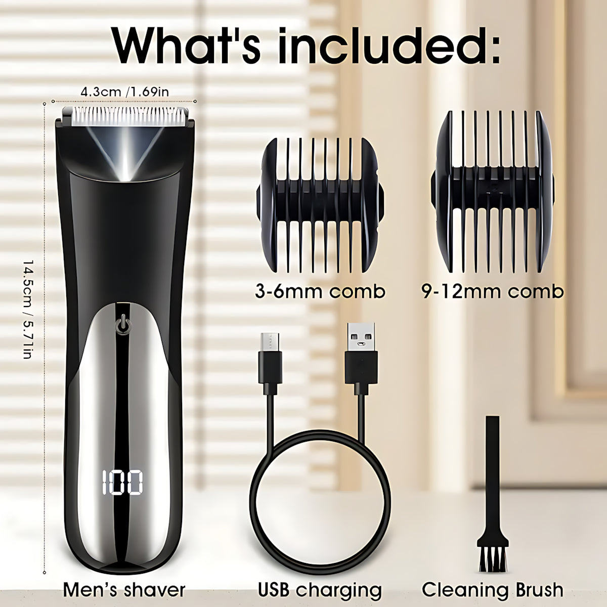 Trimmer Shaver For Man Electric, USB Rechargeable Li-ion Battery Display, Precision Beard, Whisker, Sideburns Razor