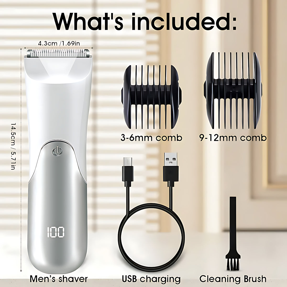 Trimmer Shaver For Man Electric, USB Rechargeable Li-ion Battery Display, Precision Beard, Whisker, Sideburns Razor
