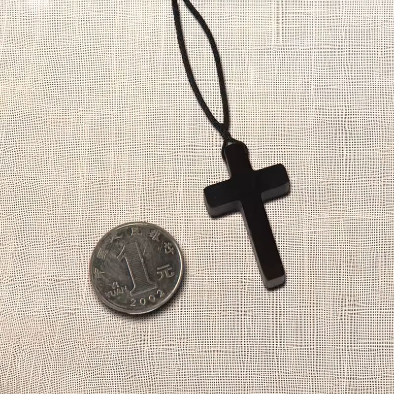 Handmade Ebony Crucifix Pendant Necklace with Braided Rope