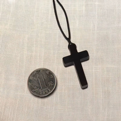 Handmade Ebony Crucifix Pendant Necklace with Braided Rope