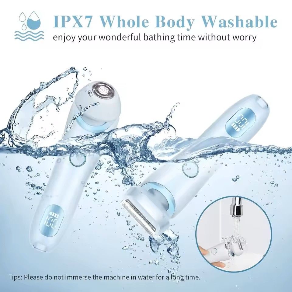 2in1 Electric Ladies Shaver  Bikini Trimmer  Waterproof IPX7 Hair Removal For Face Underarms Legs
