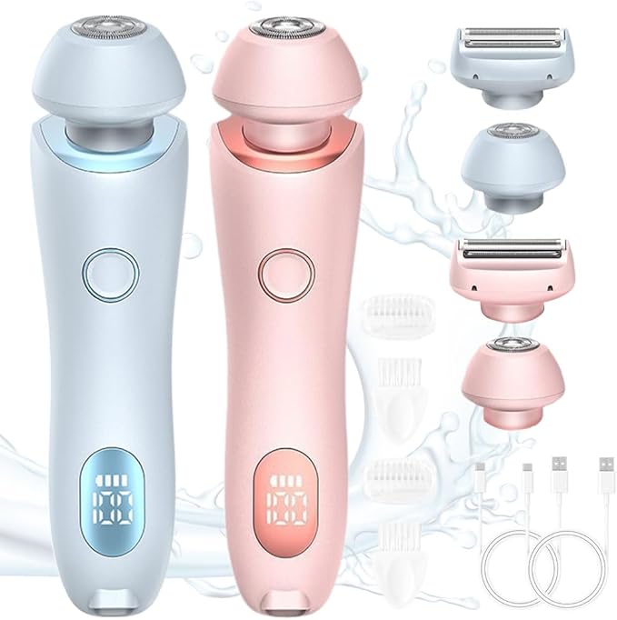 2in1 Electric Ladies Shaver  Bikini Trimmer  Waterproof IPX7 Hair Removal For Face Underarms Legs