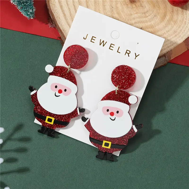 Chunky Christmas Santa Claus Dangle Earrings, Bling Bling Cute Style Ornaments Christmas Ear Ornaments