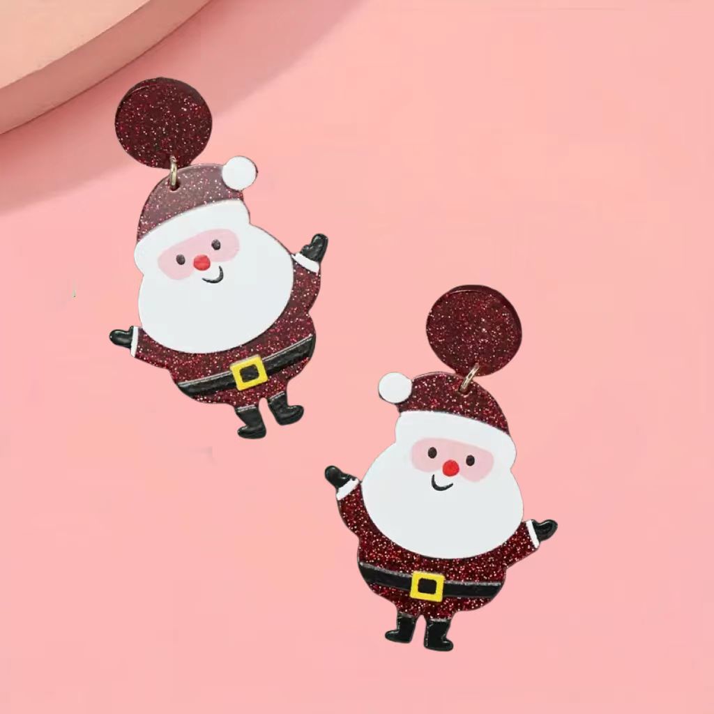 Chunky Christmas Santa Claus Dangle Earrings, Bling Bling Cute Style Ornaments Christmas Ear Ornaments