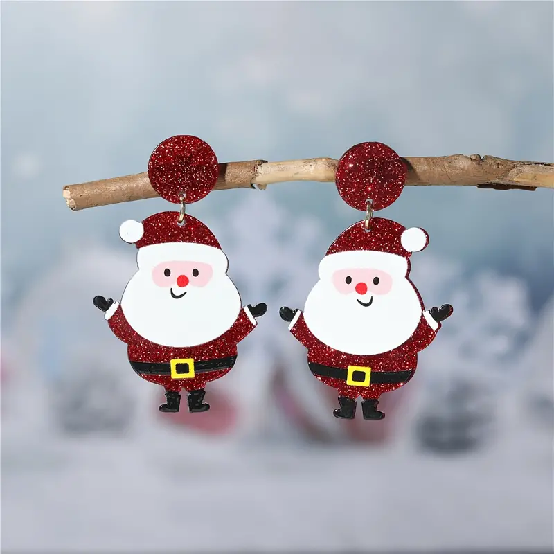 Chunky Christmas Santa Claus Dangle Earrings, Bling Bling Cute Style Ornaments Christmas Ear Ornaments