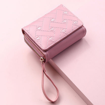 Leather Women's Wallet, Embroidered Love Tri-fold Small Wallet, Card Holder, Coin Purse