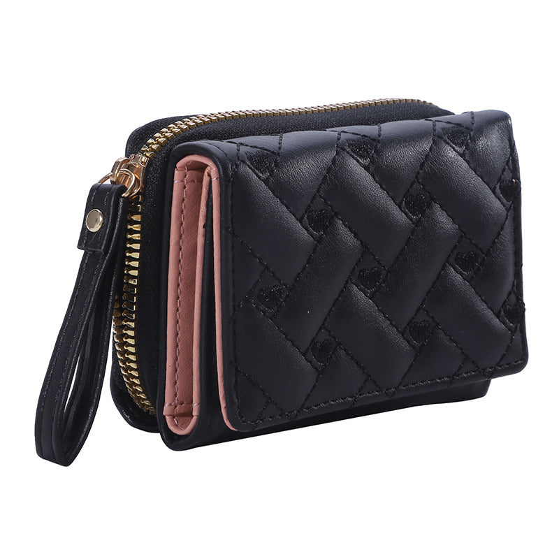Leather Women's Wallet, Embroidered Love Tri-fold Small Wallet, Card Holder, Coin Purse