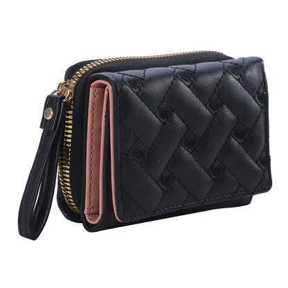 Leather Women's Wallet, Embroidered Love Tri-fold Small Wallet, Card Holder, Coin Purse