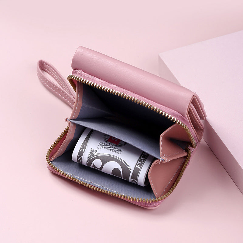 Leather Women's Wallet, Embroidered Love Tri-fold Small Wallet, Card Holder, Coin Purse