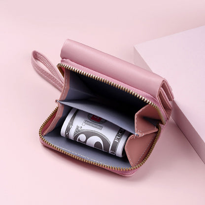 Leather Women's Wallet, Embroidered Love Tri-fold Small Wallet, Card Holder, Coin Purse