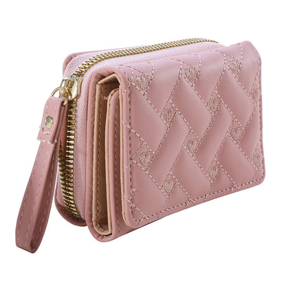 Leather Women's Wallet, Embroidered Love Tri-fold Small Wallet, Card Holder, Coin Purse