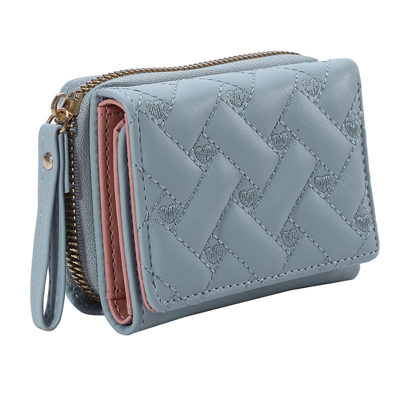 Leather Women's Wallet, Embroidered Love Tri-fold Small Wallet, Card Holder, Coin Purse