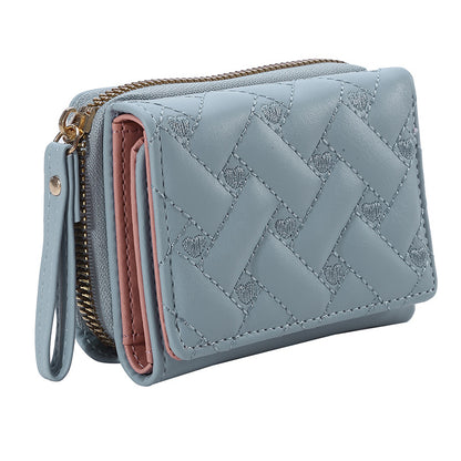 Leather Women's Wallet, Embroidered Love Tri-fold Small Wallet, Card Holder, Coin Purse