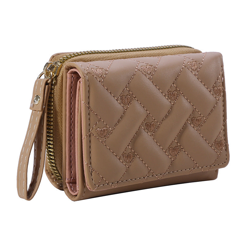 Leather Women's Wallet, Embroidered Love Tri-fold Small Wallet, Card Holder, Coin Purse