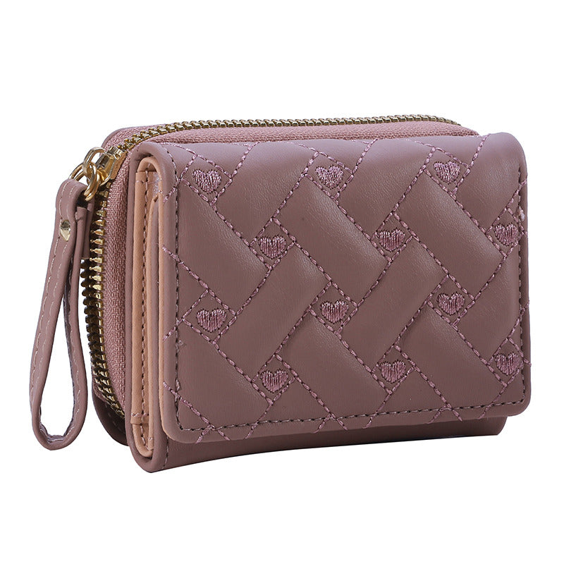 Leather Women's Wallet, Embroidered Love Tri-fold Small Wallet, Card Holder, Coin Purse