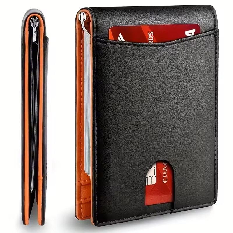Slim RFIDBlocking Smart Wallet For Men  Synthetic Leather Credit Card Holder With Money Clip  Ultra