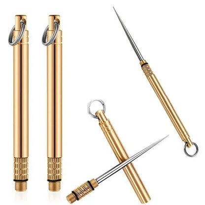 Titanium and Brass Portable Toothpick with Fruit Fork for Camping and Everyday Use